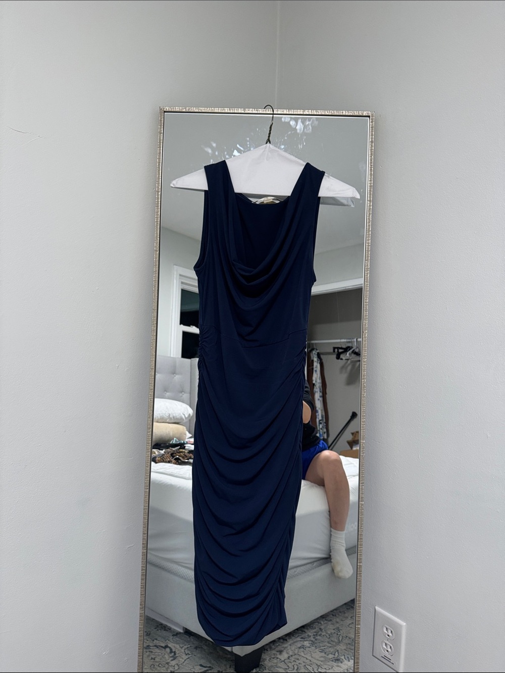 Boston Proper Navy Sleeveless Cowl Maxi Dress